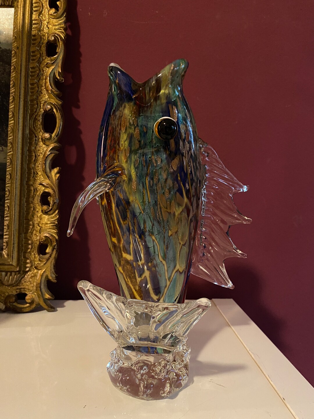 Vintage Glass Figurine Glass Fish Color Etsy