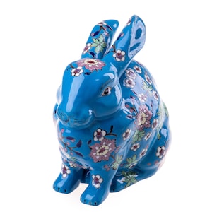 Porcelain Rabbit Craquele Sculpture Figure Easter Bunny Rabbit Art Nouveau Antique Style