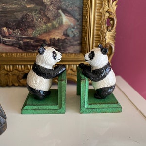 Vintage Bookends Bookstand 2 Panda Panda Bear Figure Sculpture Iron Antique Style