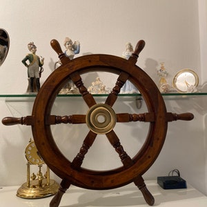 Decor ship steering wheel brass and wood diameter 60 cm maritime nautical