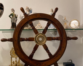 Décor bateau volant laiton et bois diamètre 60 cm nautique maritime