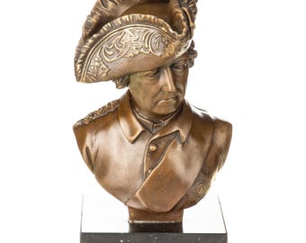 Bronze bust of Frederick II "The Old Fritz" on a marble base after Gladenbach