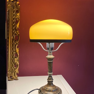 Vintage ART DECO table lamp mushroom BANKER Style Table Lamp with Cognac Glass