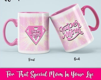 SUPERHERO MOM MUG | Super Mom Mug | Funny Cute Mother Day Cup | Mom Birthday Gift | Family Coffee Mug | Best Mom Ever | Two Tone Mug