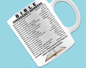 Emergency Bible Numbers Coffee Mug, Bible Mug, Memory Verses, Religious Gift, Scriptures, Church Gift, Secret Sister Gift, Gift for Pastor