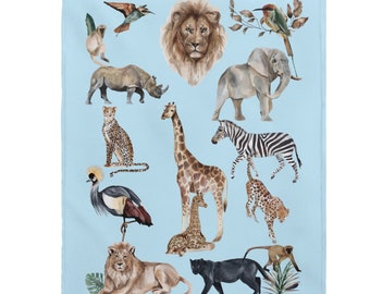 SAFARI BABY BLANKET | Animal Print Fleece Baby Blanket | Nursery Room Décor | Jungle Theme Cozy Warm Blanket | Safari Baby Shower Gifts