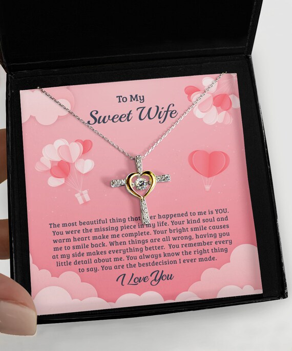 Valentine s Day Gift for Wife Heart Necklace Gift to My Sweet Wife