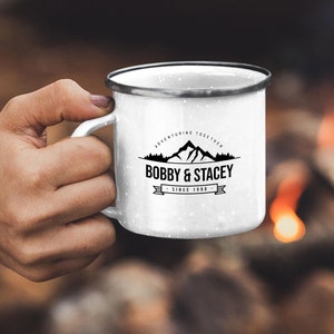 Mountain Coffee Mug | Mountain Cup | Mountain Hiking Mug | Enamel Coffee Mug | Adventuring Together Since (Your Name-Date)| Personalized Mug