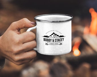 Mountain Coffee Mug | Mountain Cup | Mountain Hiking Mug | Enamel Coffee Mug | Adventuring Together Since (Your Name-Date)| Personalized Mug