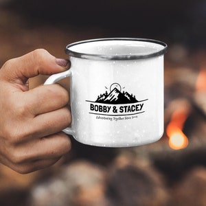 Camper Coffee Mug | Enamel Mug | Camping Tin Metal Mug & Cup | Adventure Together Mug | Personalized Mug | Couples Mug | Wildlife Coffee Mug