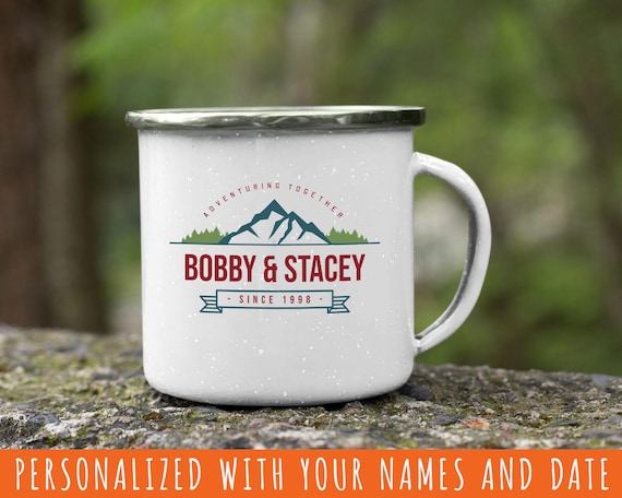 Enamel Camping Mug | Mountain Coffee Mug | Campfire Mug | Camper Mug | Personalized Mug | 12oz Enamel Mug | Van Life Gift | Adventure Mug