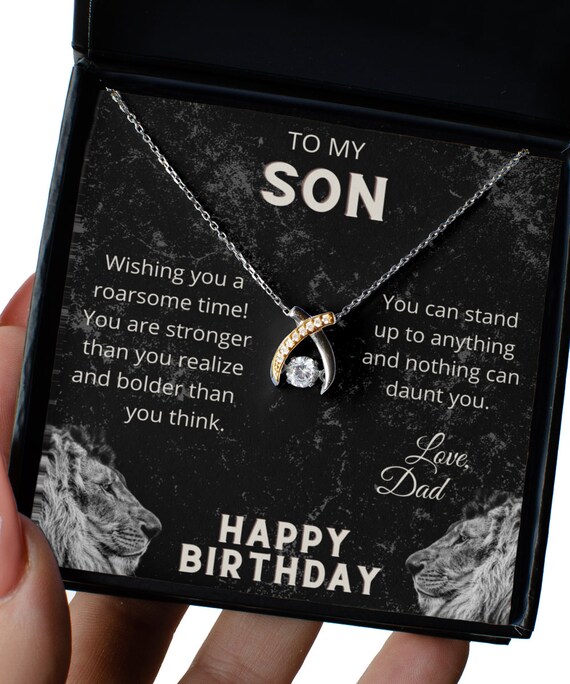 Son Gifts Birthday Gifts for Son Best Son Ever Gift Son Birthday Gifts Son Birthday Message Card From Dad Wishbone Necklace Gift Etsy