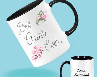 Mug for Auntie - Personalized Auntie Mug - Gift for Aunt - Unique Gift Idea for Aunt - Birthday Mug - Rainbow Mug Auntie(Pink Flowers)