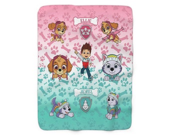 Pluche deken aangepaste naam Paw Patrol meisjes zachte deken met Skye en Everest aangepaste jongenskamer decor