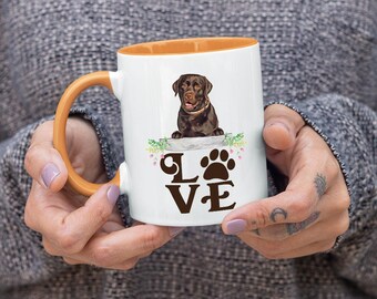 CHOCOLATE LAB MUG - Love Chocolate Lab Paw Print Mug - Labrador Coffee Mug - Chocolate Lab Gift - 11oz White Ceramic Coffee Mug