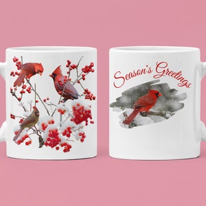 Bird Coffee Mug | Nature Coffee Mug | Cardinals Songbird Mug | Season’s Greetings, Birds Lover Gift | Holiday Coffee Mugs