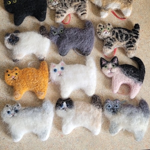 Needle Felted Cat Hanging Decoration Gift for Cat Lovers - Tabby Tortoiseshell Ginger Black White Ragdoll Calico Customisable