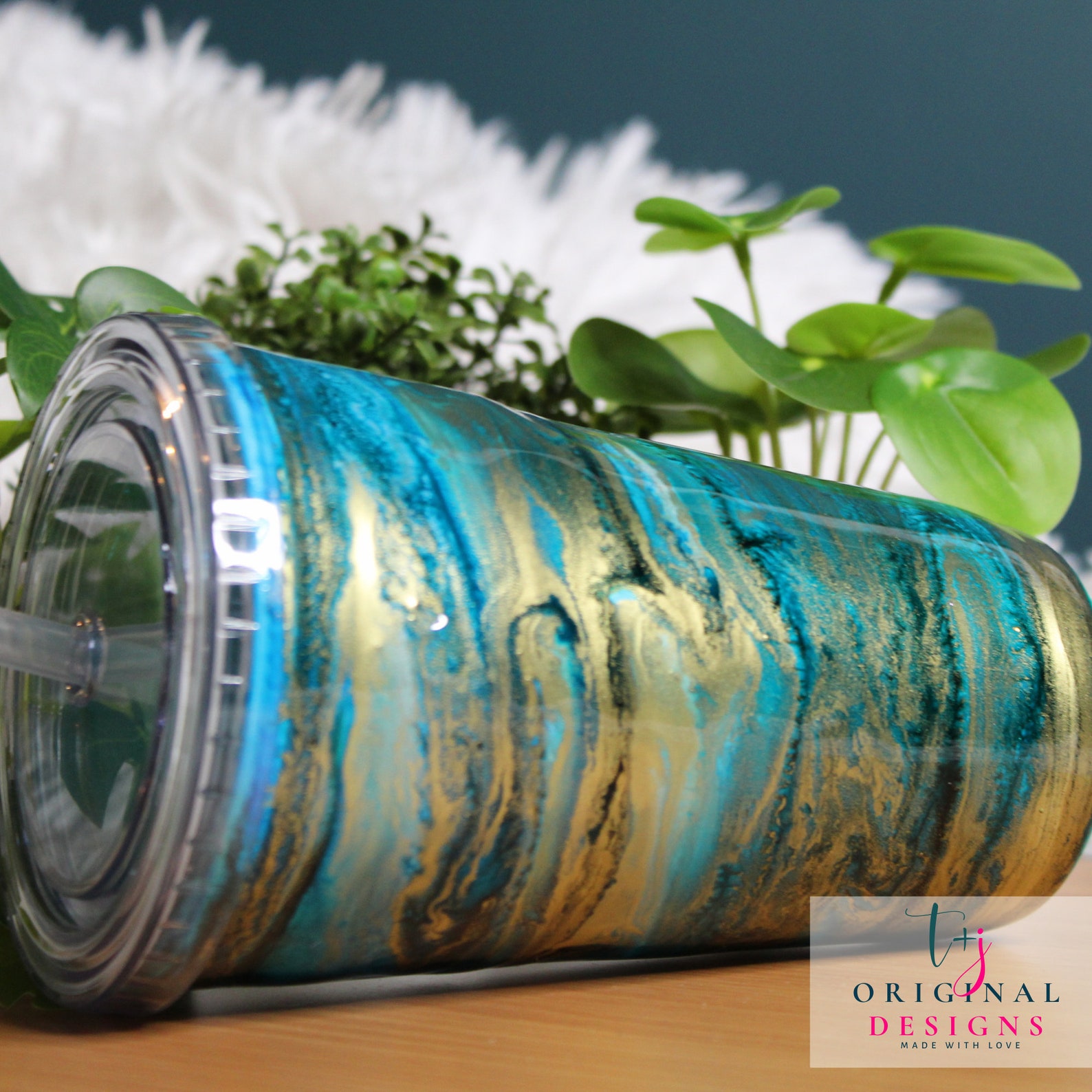 Custom Acrylic Tumbler Unique Epoxy Cup Blue and Gold Etsy