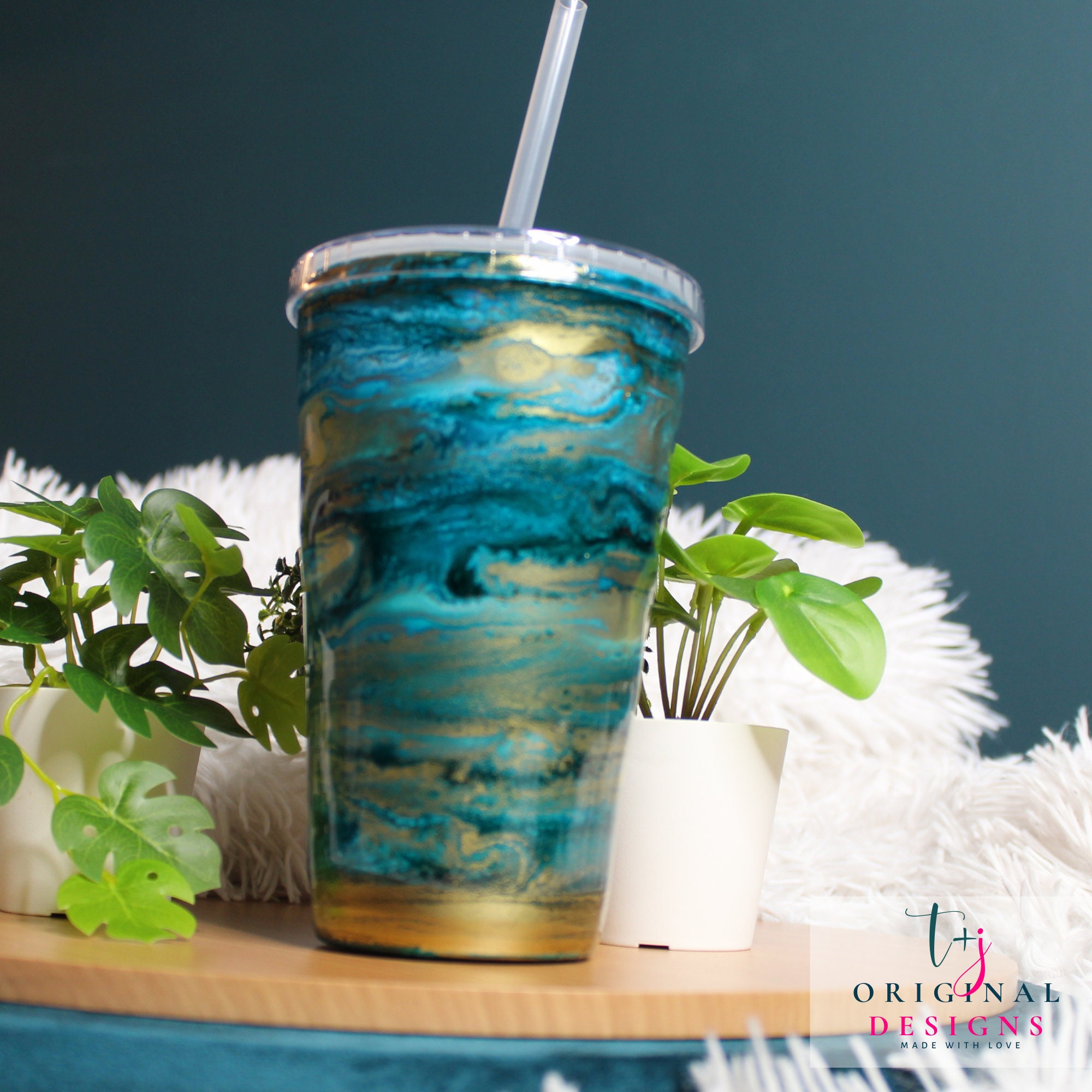 Custom Acrylic Tumbler Unique Epoxy Cup Blue and Gold Etsy