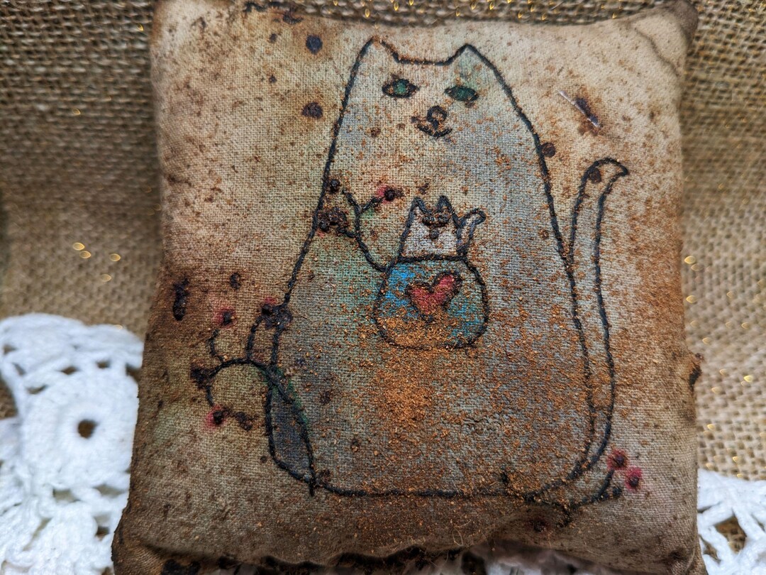 Handmade Cat and Kitty Mini Pillow, Vintage Farmhouse Decor Etsy