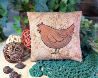 Primitive Farmhouse Hen 4-Inch Mini Pillow