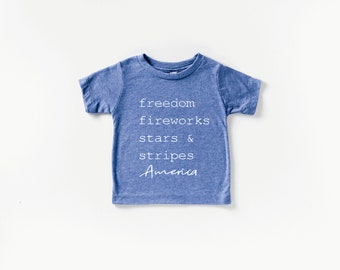 4th of July Kids Tee | Freedom Fireworks Stars & Stripes | Modern Kids Clothes | Unisex Kids Clothing