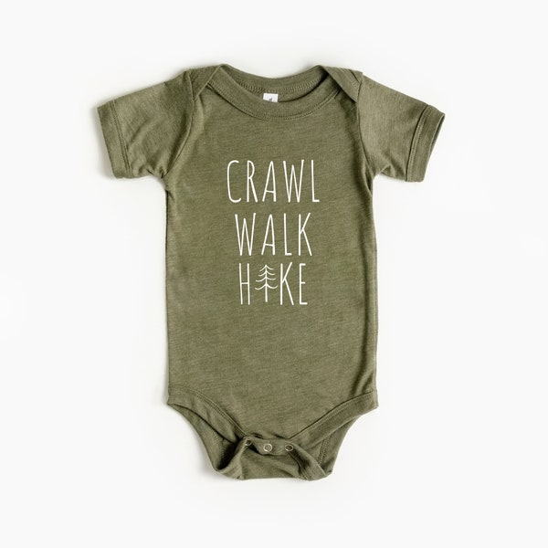 Happy Camper Baby Onesie | Crawl Walk Hike | Modern Baby Clothes | Trendy Baby Clothes | Baby Girl Outfit | Baby Boy Outfit | Baby Gift