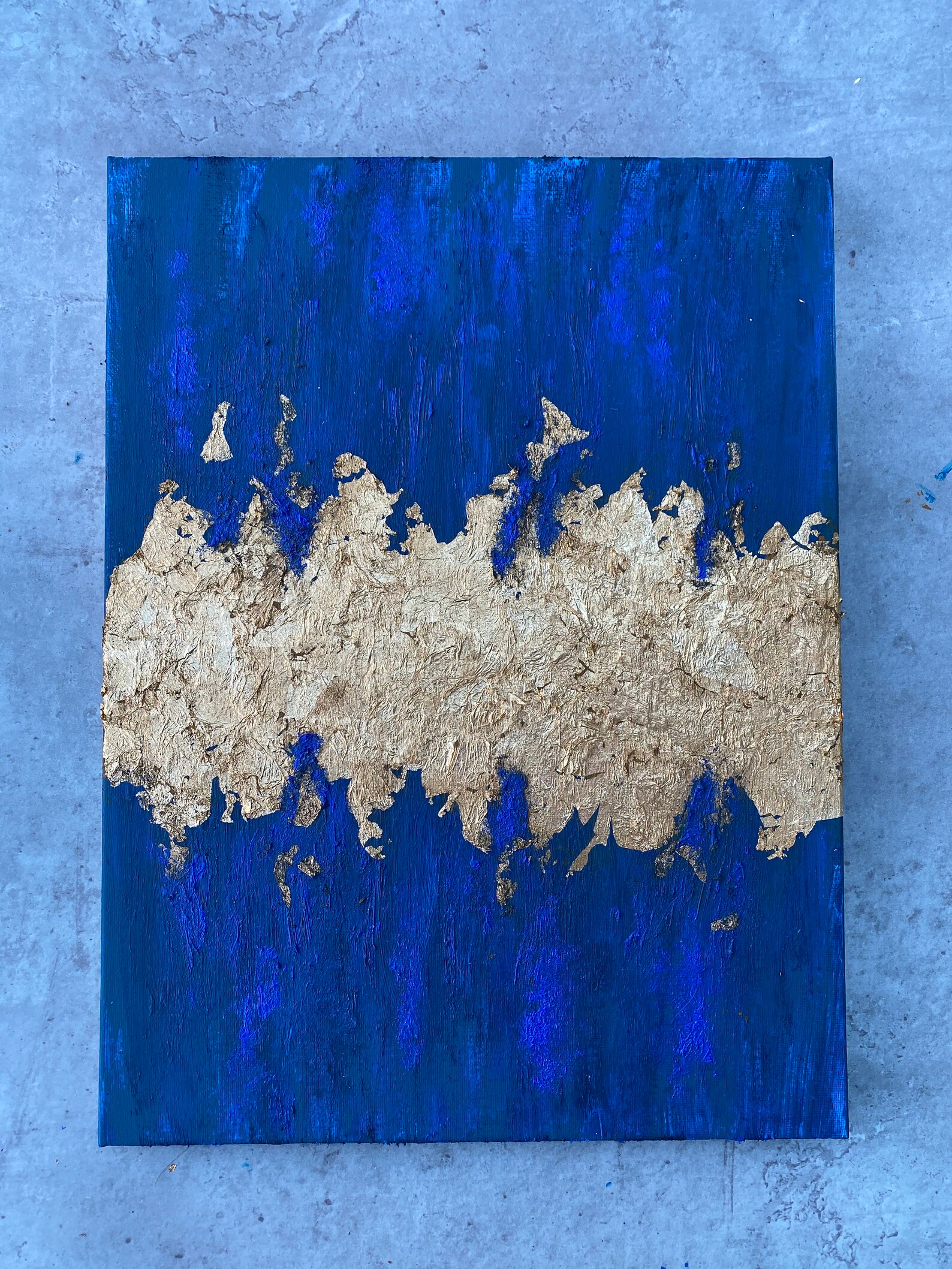 Blue & Gold Original Abstract Painting Oil Paint On Canvas Etsy