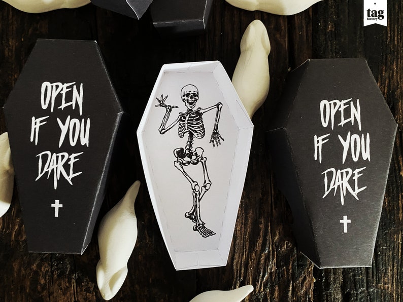 Coffin Box Halloween Party Treat Template, Dancing Skeleton Horror Coffin Favor Box Printable, Coffin Treat Box Digital Instant Download image 9