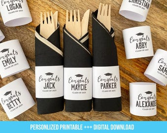 Graduation 2026 Napkin Rings Congrats GRAD Wraps, Napkin Holder Cutlery Printable Class of 2026 Graduation Party Digital Download