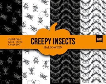 Creepy Insects Butterfly HALLOWEEN Papier Printable, Crawly Insects Halloween Paper  12x12" digital download