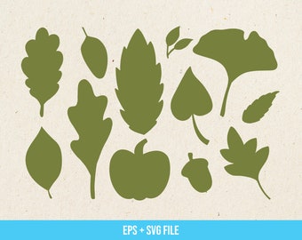 葉のSVG、秋の葉、イチョウの葉のSVG、どんぐりのSVG、カボチャのSVG、葉のSVGカットファイル、感謝祭のSVG、葉のプロッターデジタルダウンロード