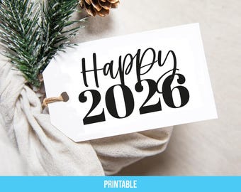 Etichetta regalo FELICE 2026 NUOVO ANNO stampabile, capodanno, capodanno stampabile, felice 2026 stampabile, etichetta regalo di Capodanno download digitale