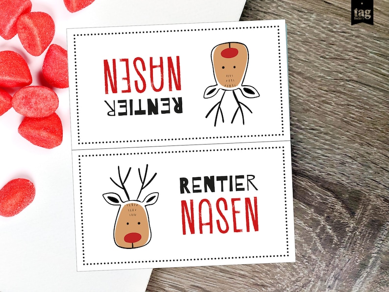 Nikolaus Rentier Nasen Etikett Printable, Gruß vom Nikolaus Anhänger