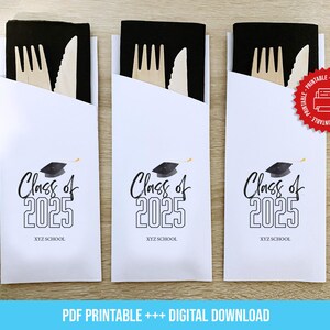 Bolsa de talheres para formatura da turma de 2025, embalagem de guardanapos para formatura da turma de 2025, decorações para festa de formatura de 2025 Download digital