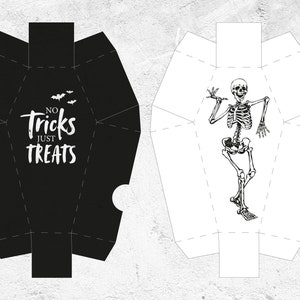 Coffin Box No Tricks just Treats Halloween Party Imprimable, Horror Skeleton Coffin Favor Box Template, Coffin Treat Box Téléchargement numérique