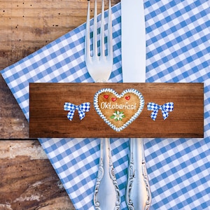 Oktoberfest Napkin Rings Bavarian Heart Printable, Bavarian Cutlery wrapper Heart Octoberfest Label Digital Instant Download
