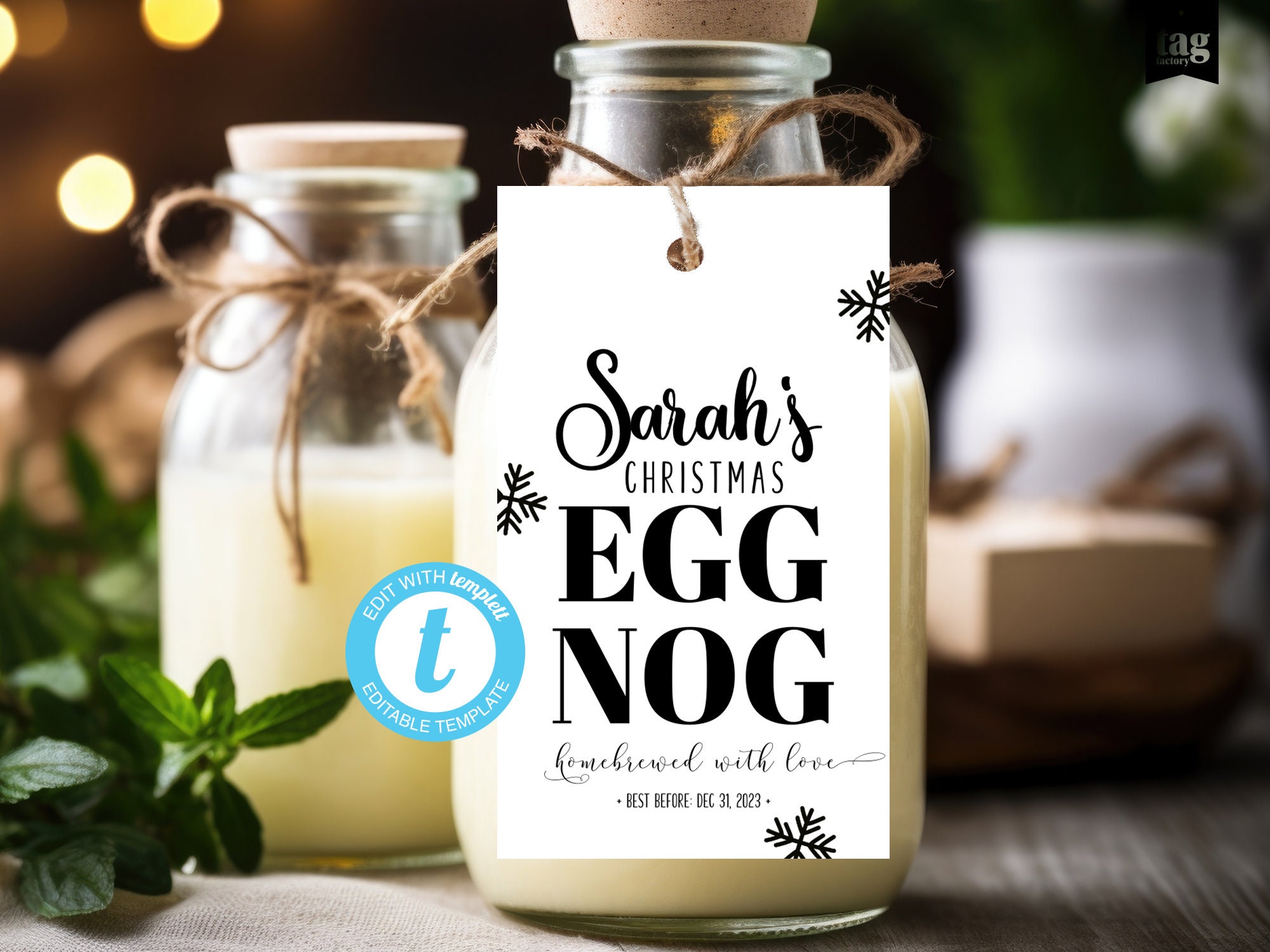 Eggnog Gift Tag Printable, Christmas EGGNOG Reindeer Label Digital ...