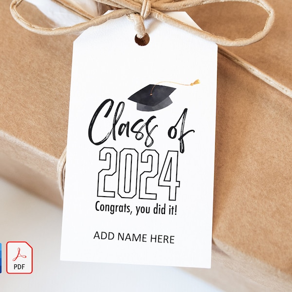 CONGRATS GRAD gift tag printable, GRADUATION Class of 2023 Gift Tag Printable, Graduation Party Gift Tag Editable Name  Digital Download