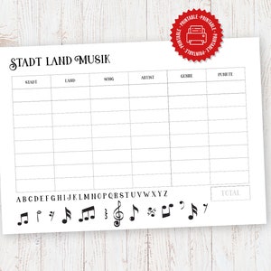 City Country Music à imprimer, cadeau de partition de musique, petit quelque chose pour vous, modèle de quiz de fête de famille musicale à télécharger