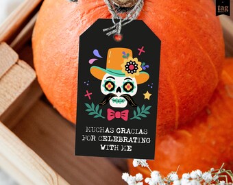 MUCHAS GRACIAS Mexican Gift Tag Printable, Dia Muertos Favor add text, Day of the Dead Treat Tag Editable Digital Download