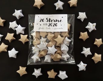 Sterne Silvester 2026 Deko mit Spruch, Sterne Geschenk, Origami Sterne Neujahr Spruch, Sterne Botschaft papier deko, weihnachten tischdeko