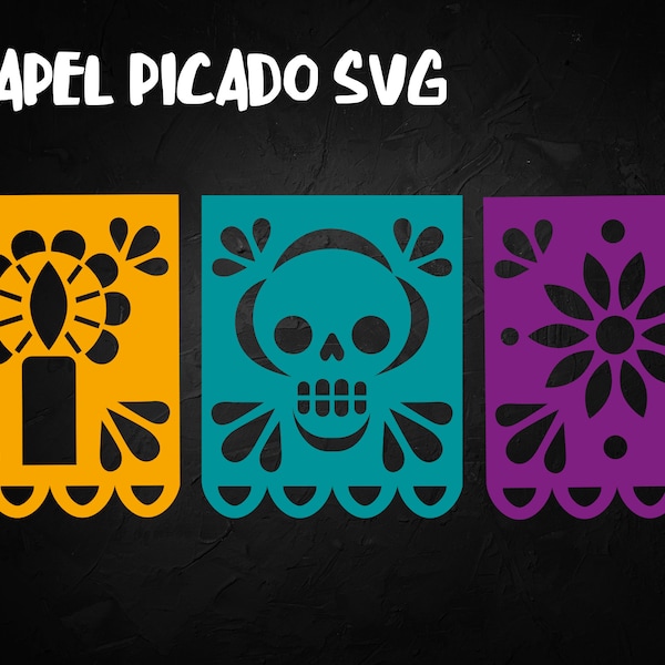 PAPEL PICADO SVG, Halloween svg,  Bunting Day of the Dead Decor Digital Download, Dia de los Muertos Ofrendas Calaveras svg dxf Cut File