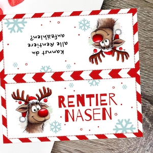 Kerstman rendierneus label afdrukbaar, advent, rendierneuzen, rendiervoedsel, groeten van de Kerstman, adventskalender, rendierneuzen afdrukken