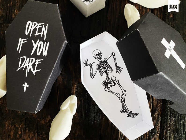 Coffin Box Halloween Party Treat Template, Dancing Skeleton Horror Coffin Favor Box Printable, Coffin Treat Box Digital Instant Download image 5