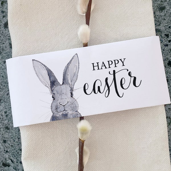 Easter napkin rings Printable, easter napkins, EASTER BUNNY napkin wrapper, happy easter napkin rings Digital Download