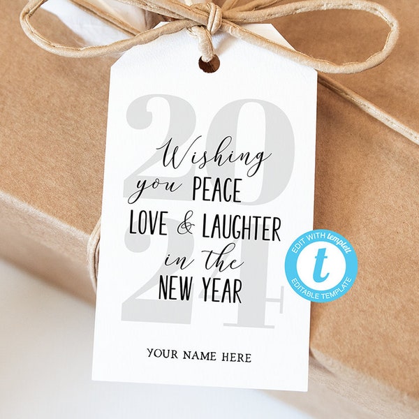Blessing PEACE LOVE LAUGHTER new year Gift Tag Printable edible happy New Year Favor Gift Tag Digital Instant Download