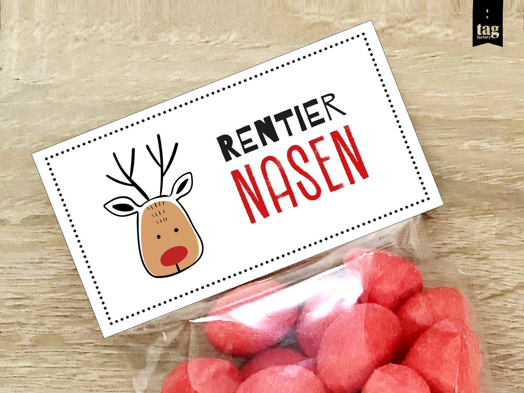 Nikolaus Rentier Nasen Etikett Printable, Gruß vom Nikolaus Anhänger