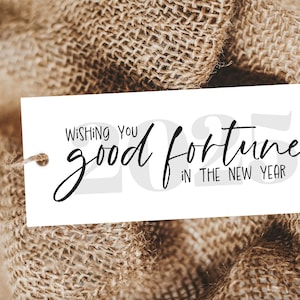 Buona fortuna Etichetta regalo CAPODANNO stampabile, Etichetta stampabile biscotti della fortuna, Etichetta confezione regalo auguri di Capodanno Download digitale