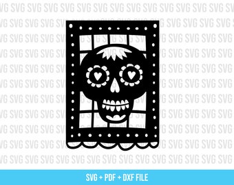 PAPEL PICADO SVG Bunting Day of the Dead Halloween Decor Printable Digital Download, Dia de los Muertos Ofrendas svg Cricut dxf Cut File